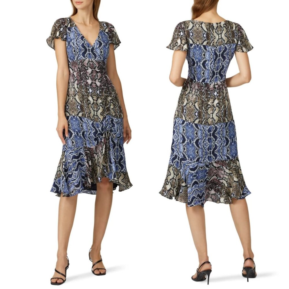 Parker 100% Silk Midi Dress Multi Color Animal Snakeskin Print